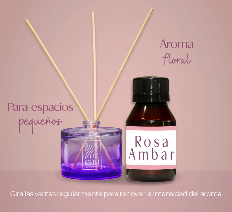 Difusora ROSA AMBAR Fragancia para palitos